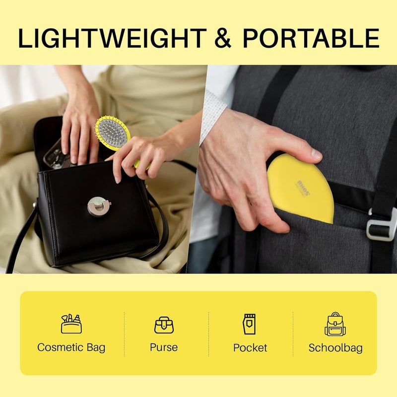 RHOS Mini Hair Brush for Women,Men and Kids-Travel Size Hair Brush for Purse,Pocket,backpack-Small Cushion Paddle Brush with Soft Bristles-Mini Detangler Brush for All Hair Types(1 Pack-Yellow) - Image 3